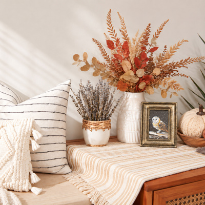 Fall tabletop decor with florals and pumpkin