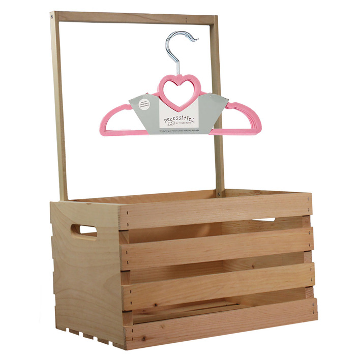 Natural Pine Baby Shower Wardrobe Crate with 10 Clothes Hangers, 12 Piece Set