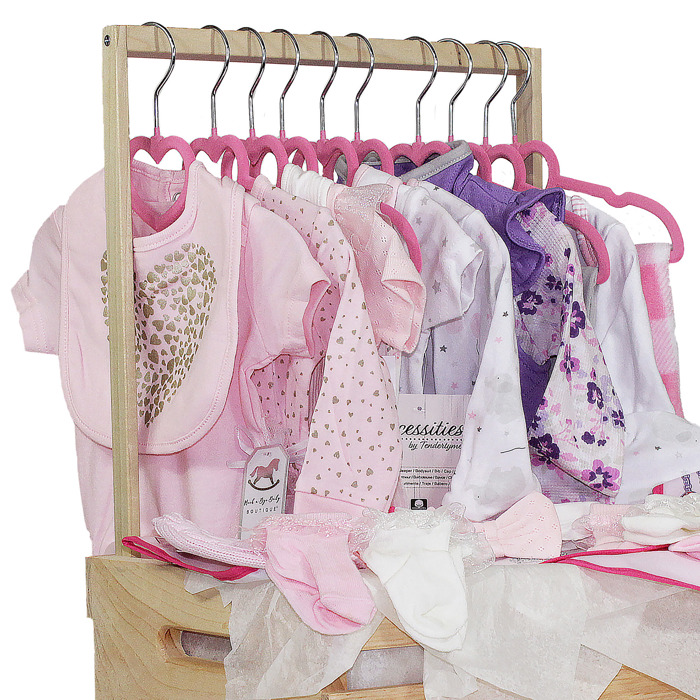 Natural Pine Baby Shower Wardrobe Crate with 10 Clothes Hangers, 12 Piece Set