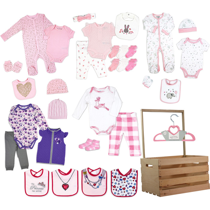 43 Piece Baby Girls Baby Shower Wardrobe Gift Crate 