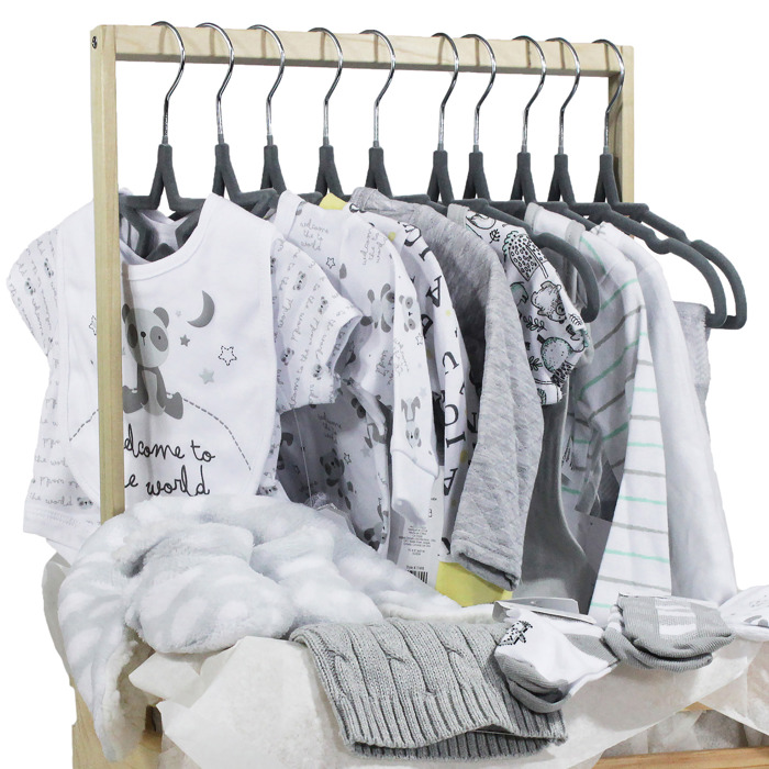 33 Piece Gender Neutral Baby Shower Wardrobe Gift Crate 