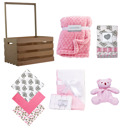  16 Piece Baby Blankets and Bath Crate Set, Pink