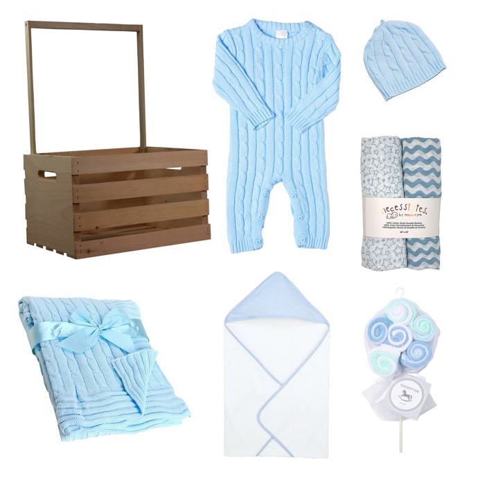 20 Piece Baby Shower Wardrobe Gift Crate, Blue