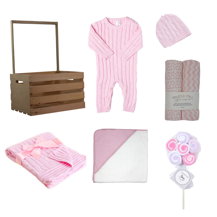 20 Piece Baby Shower Wardrobe Gift Crate, Pink