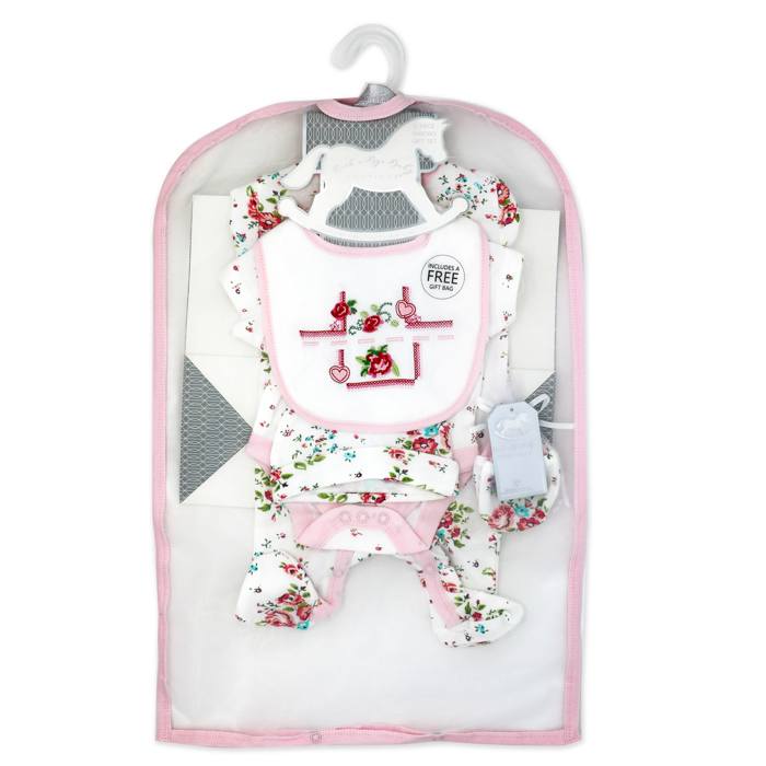 28 Piece Baby Girl Arriving Gift Assortment, Pink and White