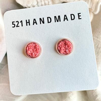 Coral Pink Druzy Stud Earrings