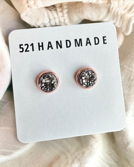 Gunmetal Druzy Stud Earrings