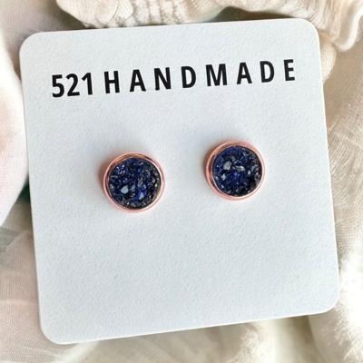 Navy Blue Druzy Stud Earrings