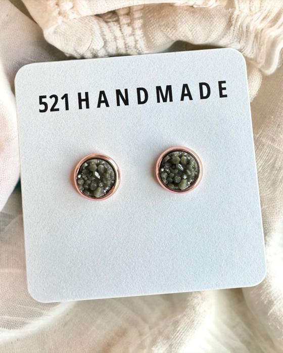 Olive Green Druzy Earrings