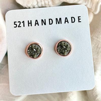 Olive Green Druzy Earrings
