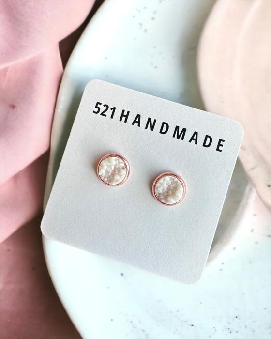 White Druzy Stud Earrings