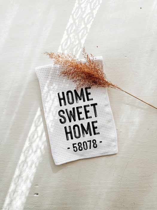 Home Sweet Home Zip Code Tea Towel