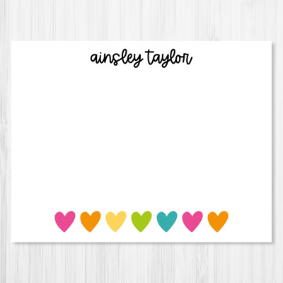 Personalized Stationery Note Cards | Colorful Hearts