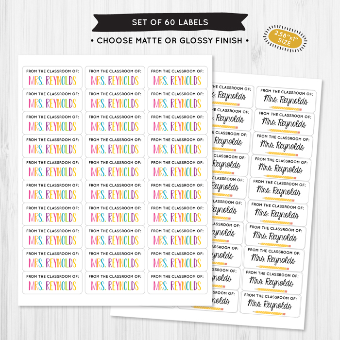 Personalized Teacher School Labels | Set of 60