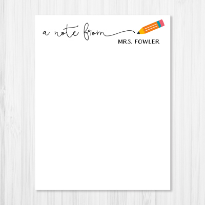 Pencil Note Personalized Notepad | Teacher Note Pad