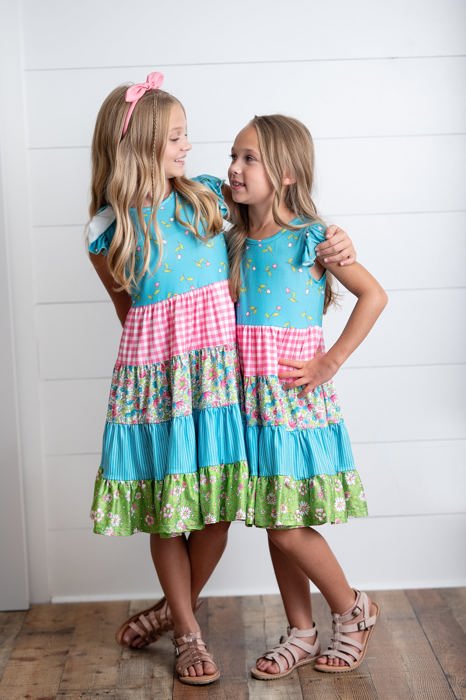Ava Twirl Teal Floral Tiered Dress