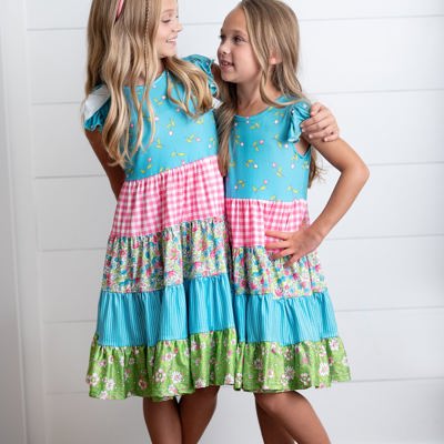 Ava Twirl Teal Floral Tiered Dress