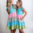  Ava Twirl Teal Floral Tiered Dress