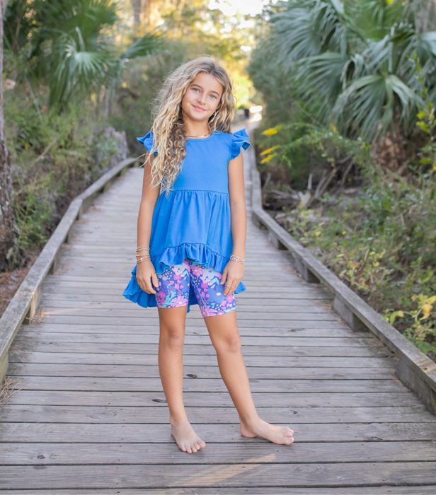 Bright Blue Floral Hi-Lo Short Set