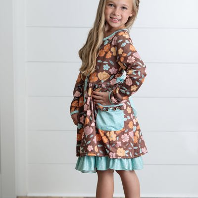 Brown Floral Pocket Tie Dress
