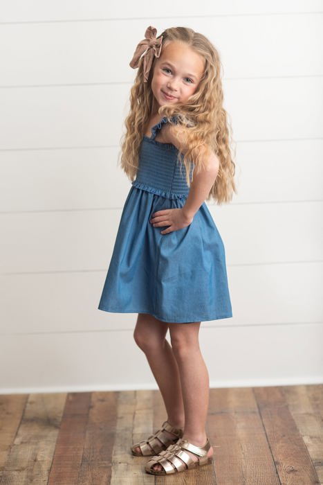 Blue Shirred Dress