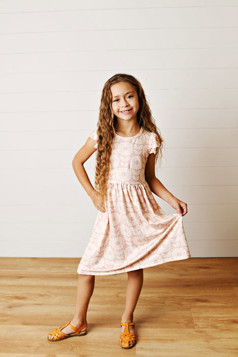 Emma Blush Floral Flutter Dress