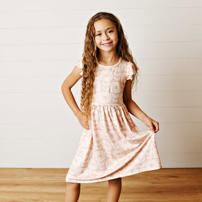 Emma Blush Floral Flutter Dress