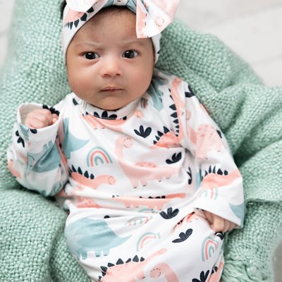 Pastel Dino Baby Gown