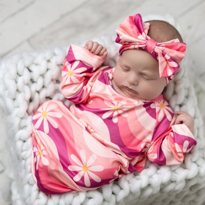 Pink Wave Flower Baby Gown