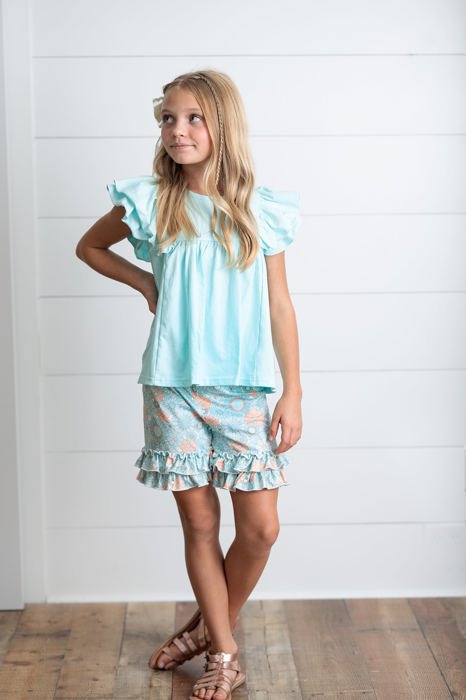 Sophia Lt. Teal Floral Short Set