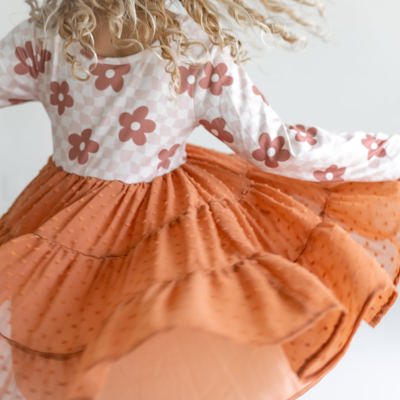 Taupe Swiss Dot Tulle Dress