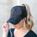 Black Camo Messy Bun Cap