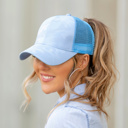 Light Blue Camo Messy Bun Cap