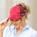 Wine Camo Messy Bun Cap