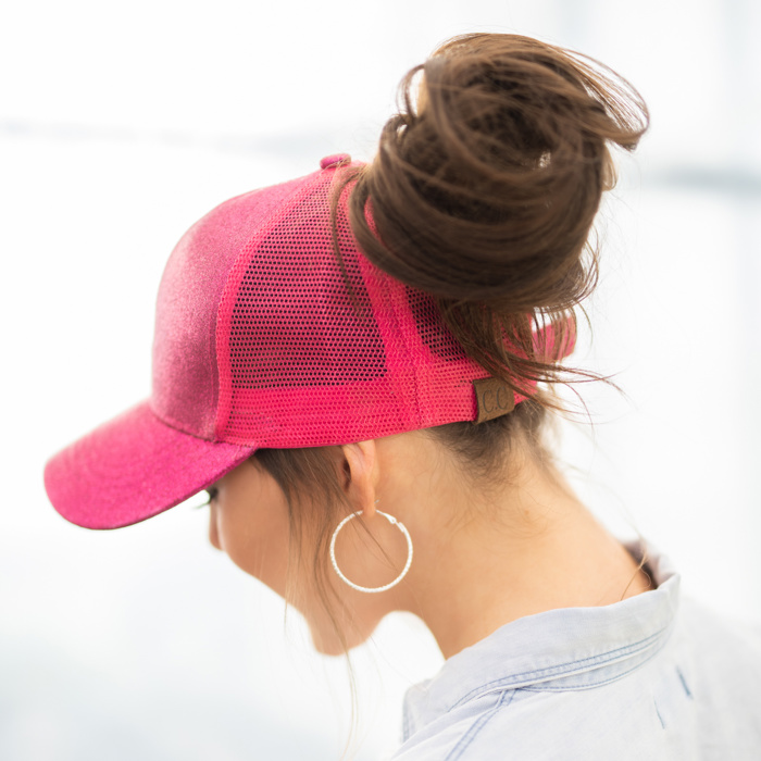 C.C� Glitter Messy Bun  Cap Hat
