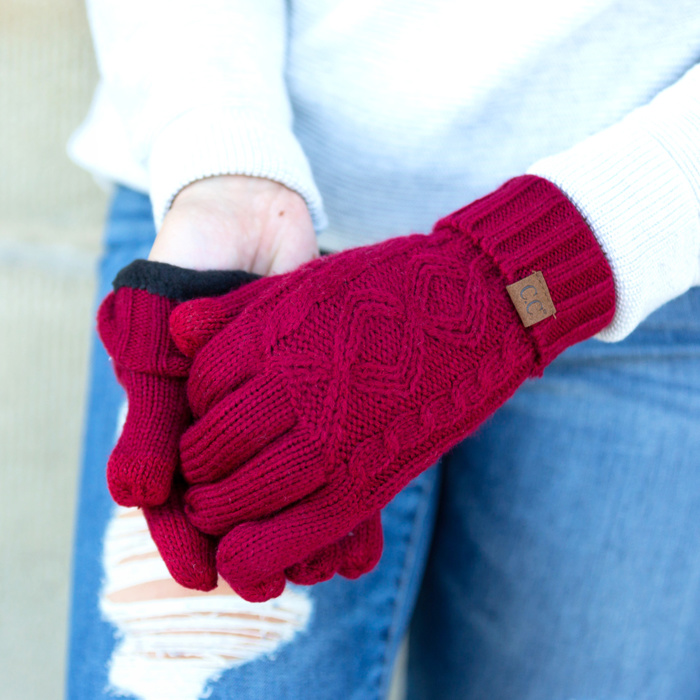 C.C� Cable Knit Lined Gloves