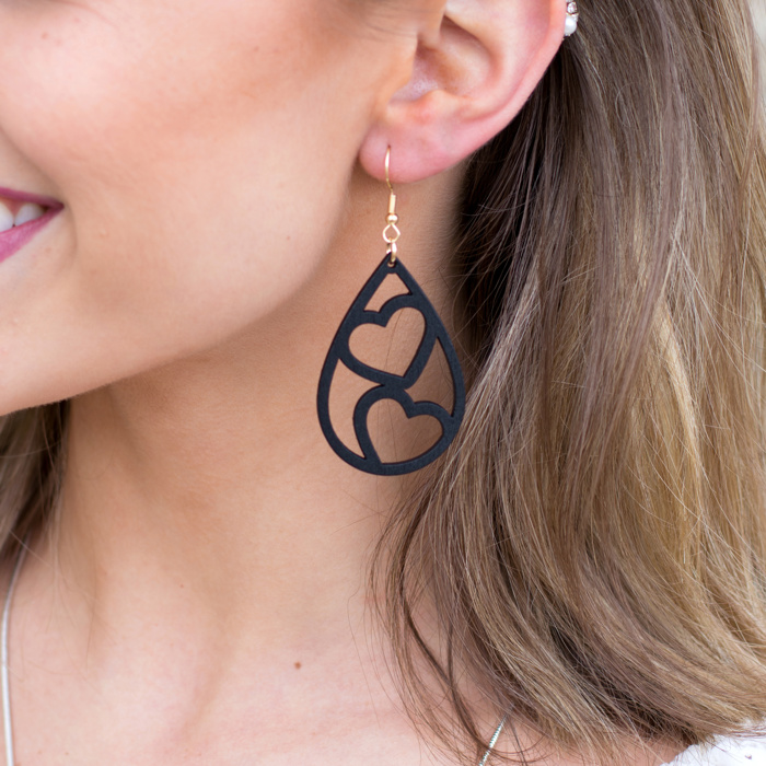 Wooden Heart Teardrop Earrings