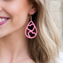 Pink Wooden Heart Teardrop Earrings