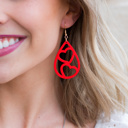 Red Wooden Heart Teardrop Earrings
