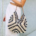 Black Multi Dahlia Woven Straw Shoulder Bag