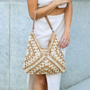Khaki Multi Dahlia Woven Straw Shoulder Bag