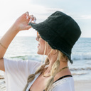 Black Frayed Edge Canvas Bucket Hat
