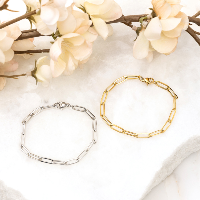18K STAINLESS STEEL PAPERCLIP BRACELET