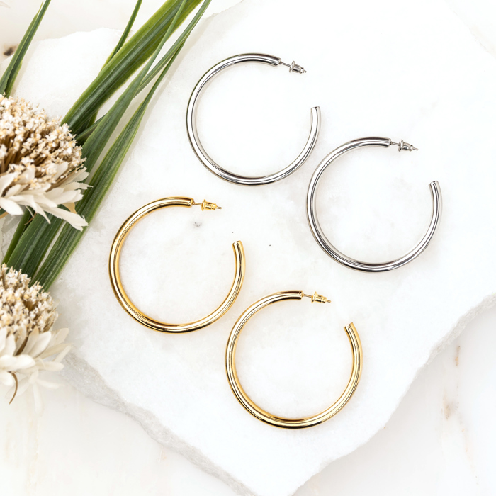 14K STAINLESS STEEL OPEN HOOP EARRINGS