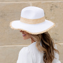White Fray Edge Rattan Panama Hat
