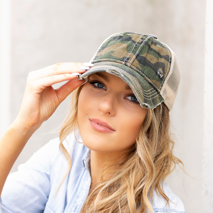 C.C� Camo Distressed Caps Hat