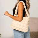 Almond Maya Basket Weave Puffer Tote