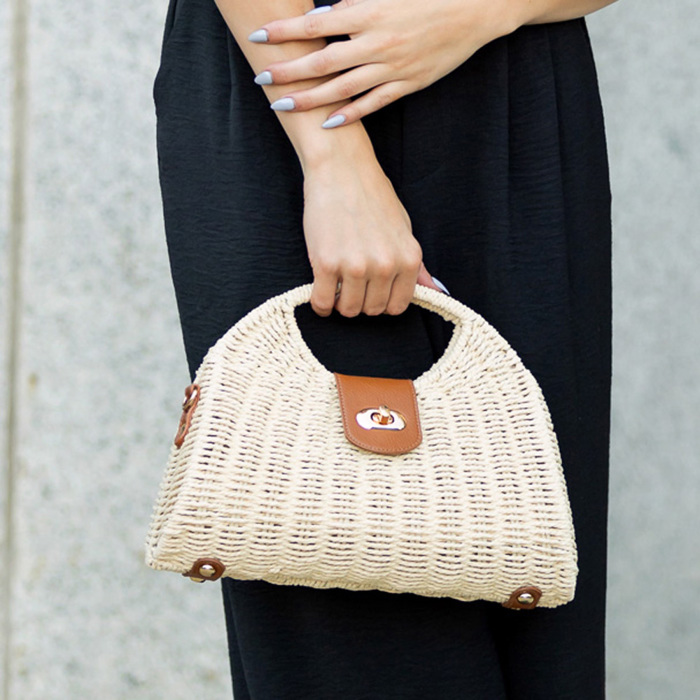 Stella Woven Straw Top Handle Crossbody Hand Bag