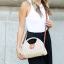  Stella Woven Straw Top Handle Crossbody Hand Bag