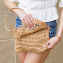 Sofia Foldover Straw Crossbody Bag